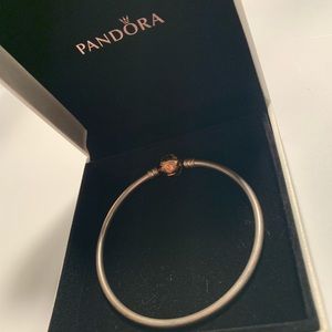 PANDORA Sterling Silver Bangle W/ Rose Gold Clasp